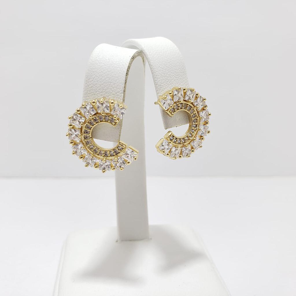 Juego pendientes semi circulo con cristal