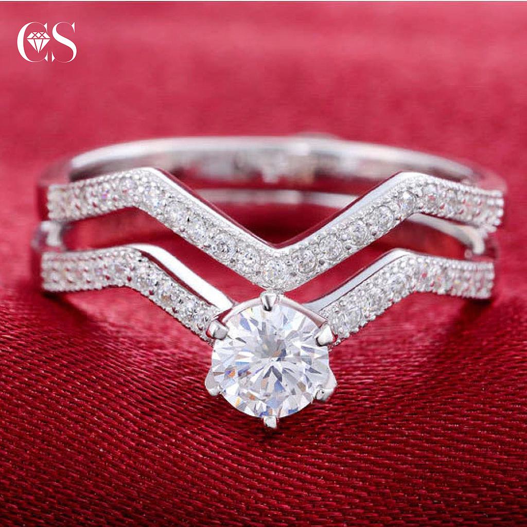 Juegos de anillos de compromiso laminado de plata 925