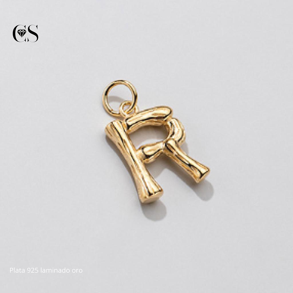 Dije letra "R" plata 925 +laminado 18k