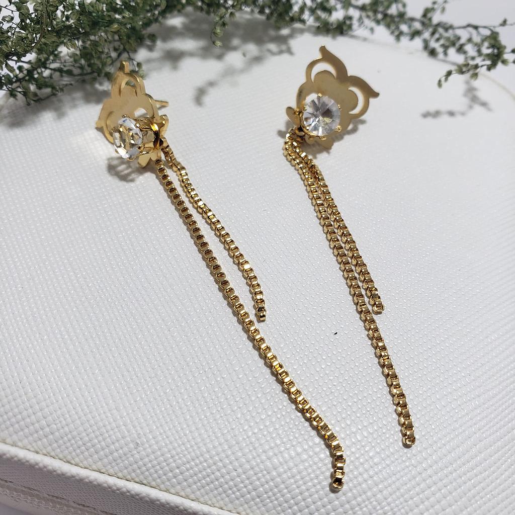 Pendientes largos cadena y Buho con circonio /acero inoxidable