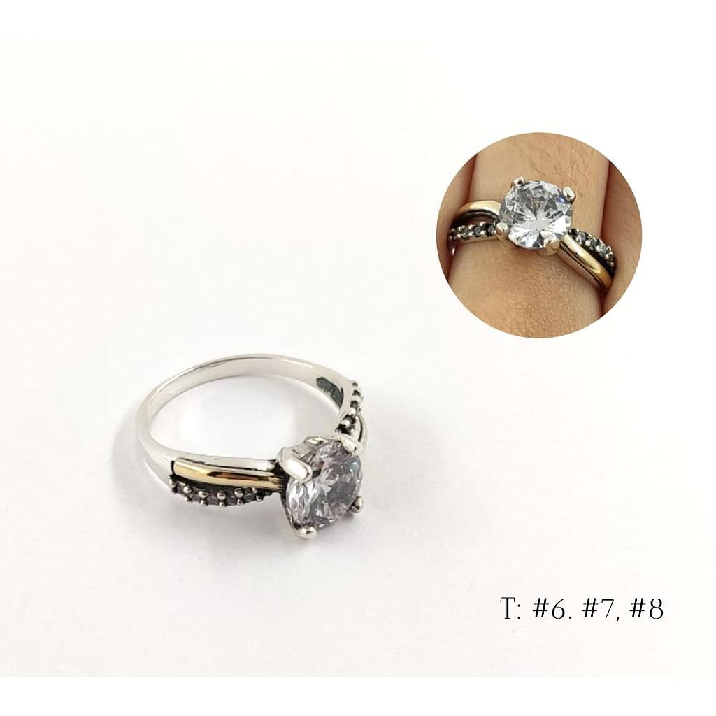 ANILLO SOLITARIO OP PLATA 925 /CON LAMINADO DE ORO T8 T7 T6