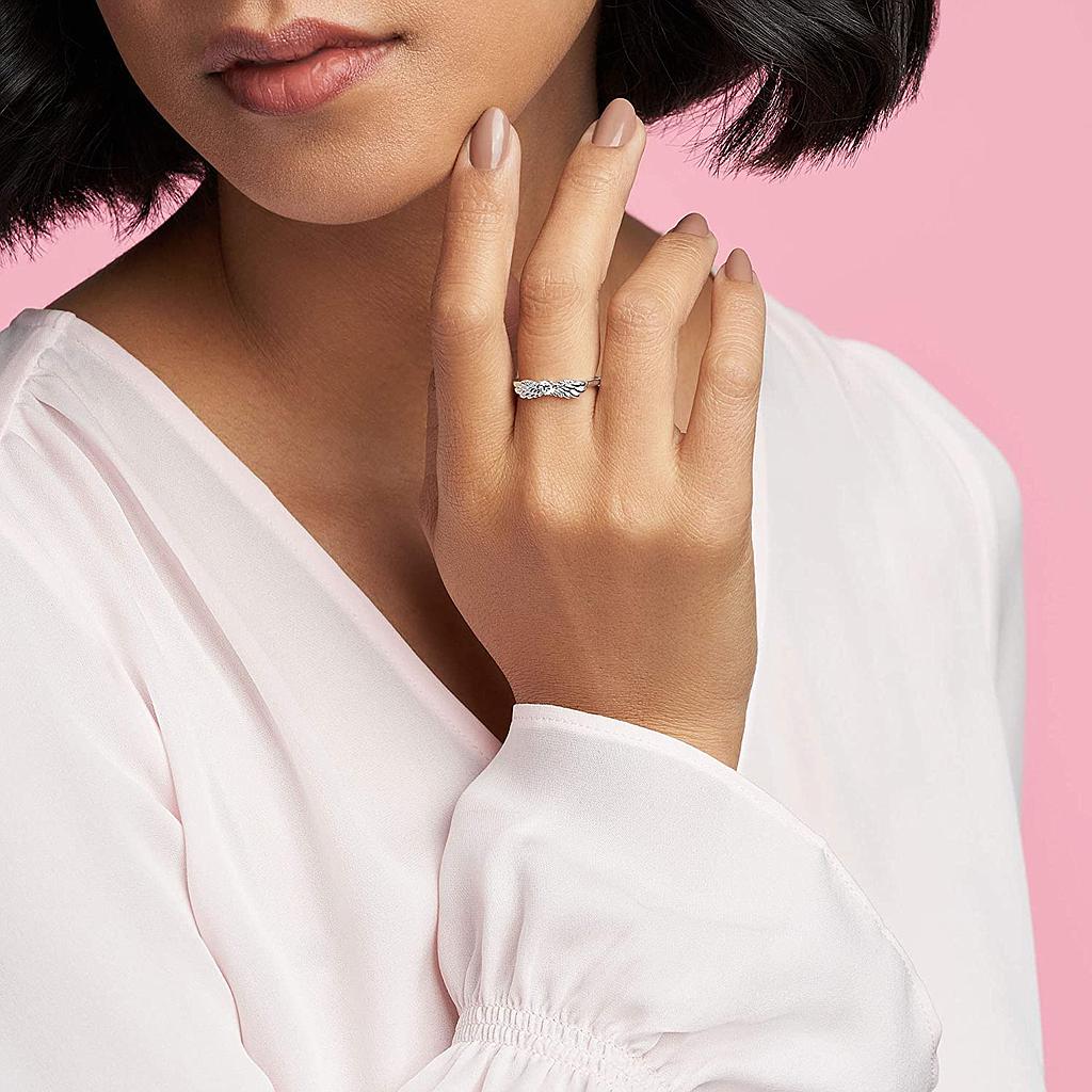 ANILLO PANDORA PLATA 925, ALAS CON CIRCONIO TALLA 7, 8