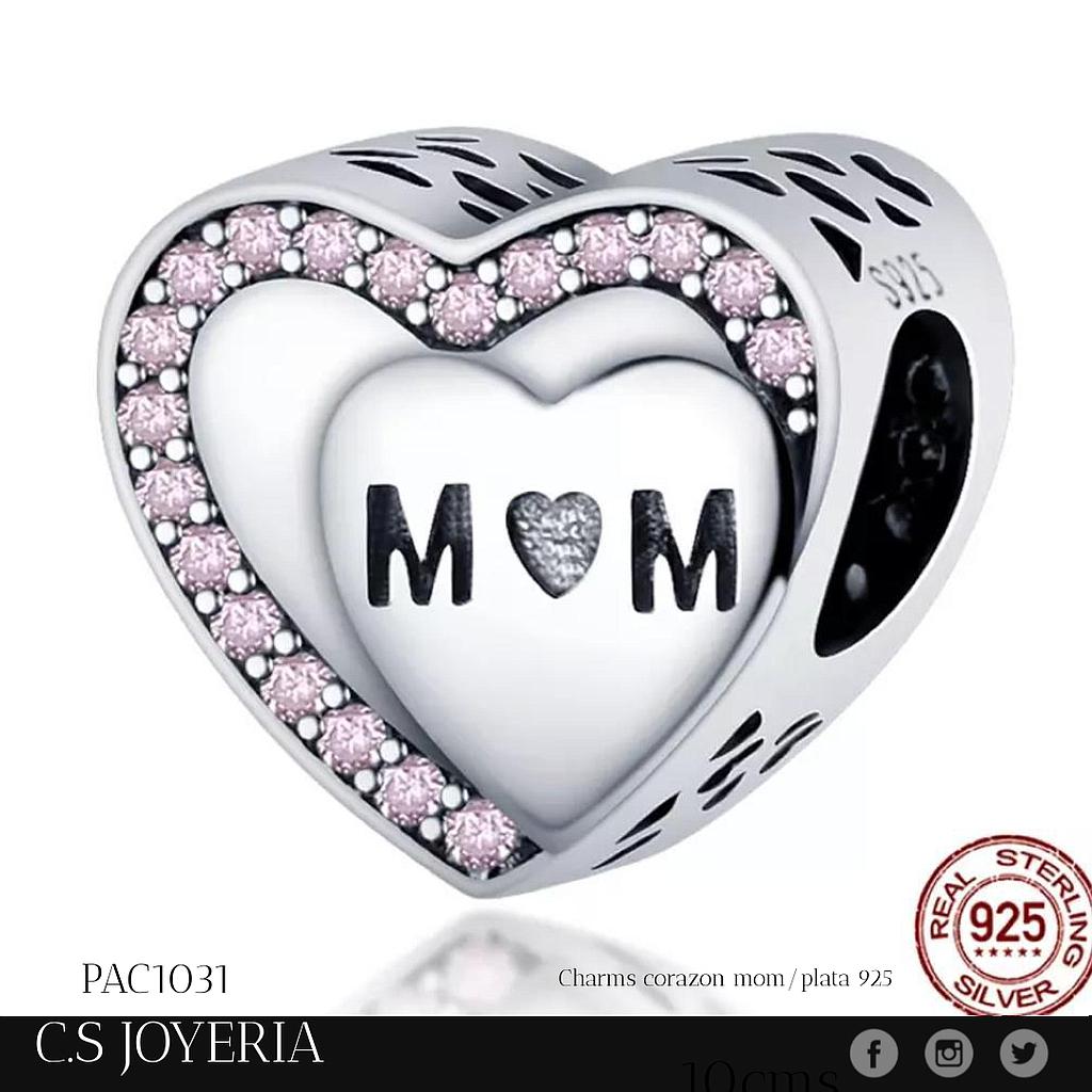 CHARMS CORAZÓN MOM/PLATA 925