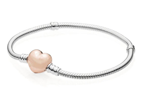 PULSERA PANDORA CORAZÓN ROUSE GOLD BAÑO DE PLATA