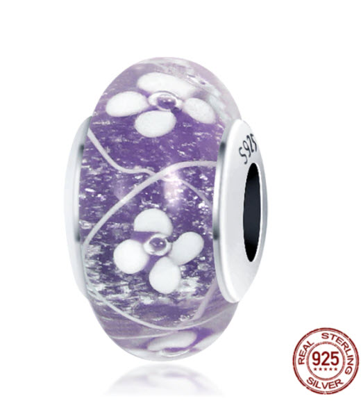 CHARMS LILA CON FLOR /PLATA 925