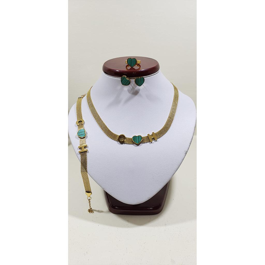 CONJUNTO ACERO CORAZON VERDE