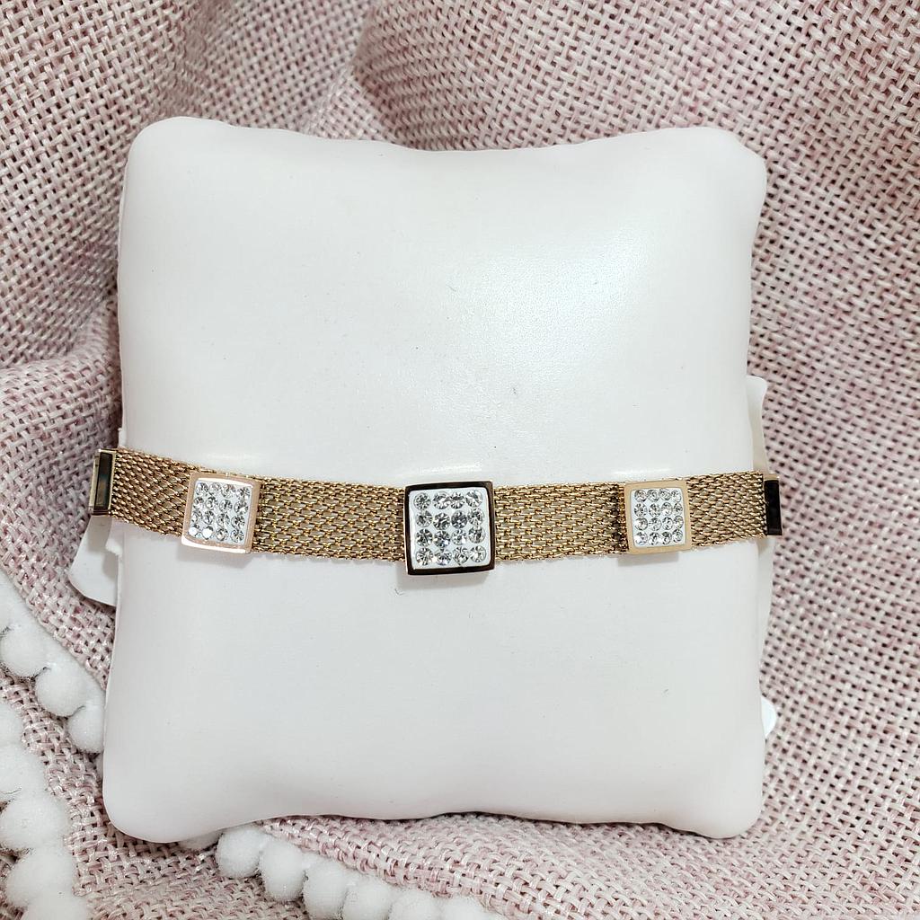 PULSERA GOLD ROUSE PIEDRAS CUADRAD BLANCA/ACERO INOXIDABLE