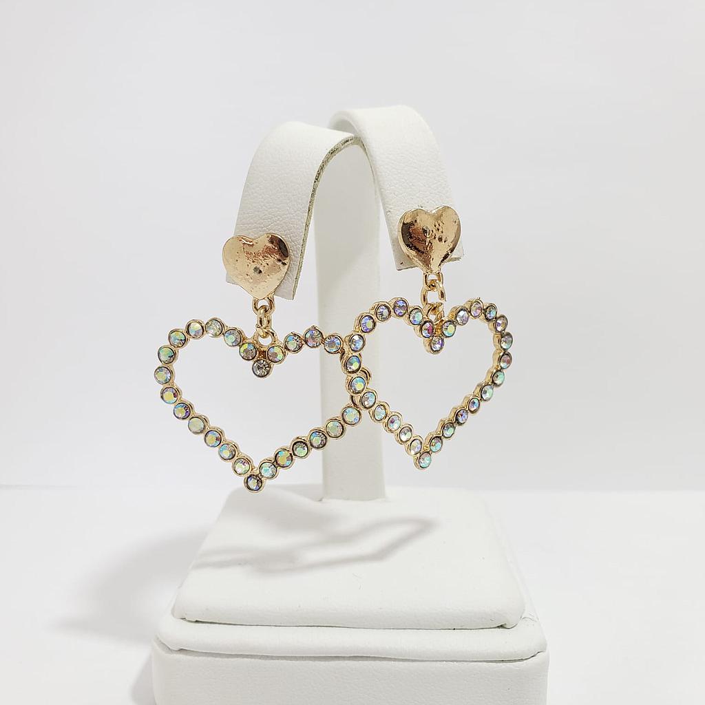 ARETES LARGOS CORAZÓN/PIEDRA -ACERO