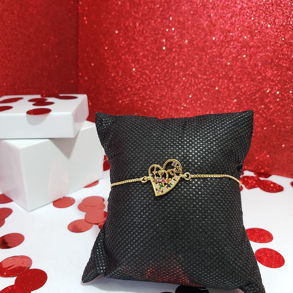PULSERA AJUSTABLE LOVE-HEART/GOLD -ACERO