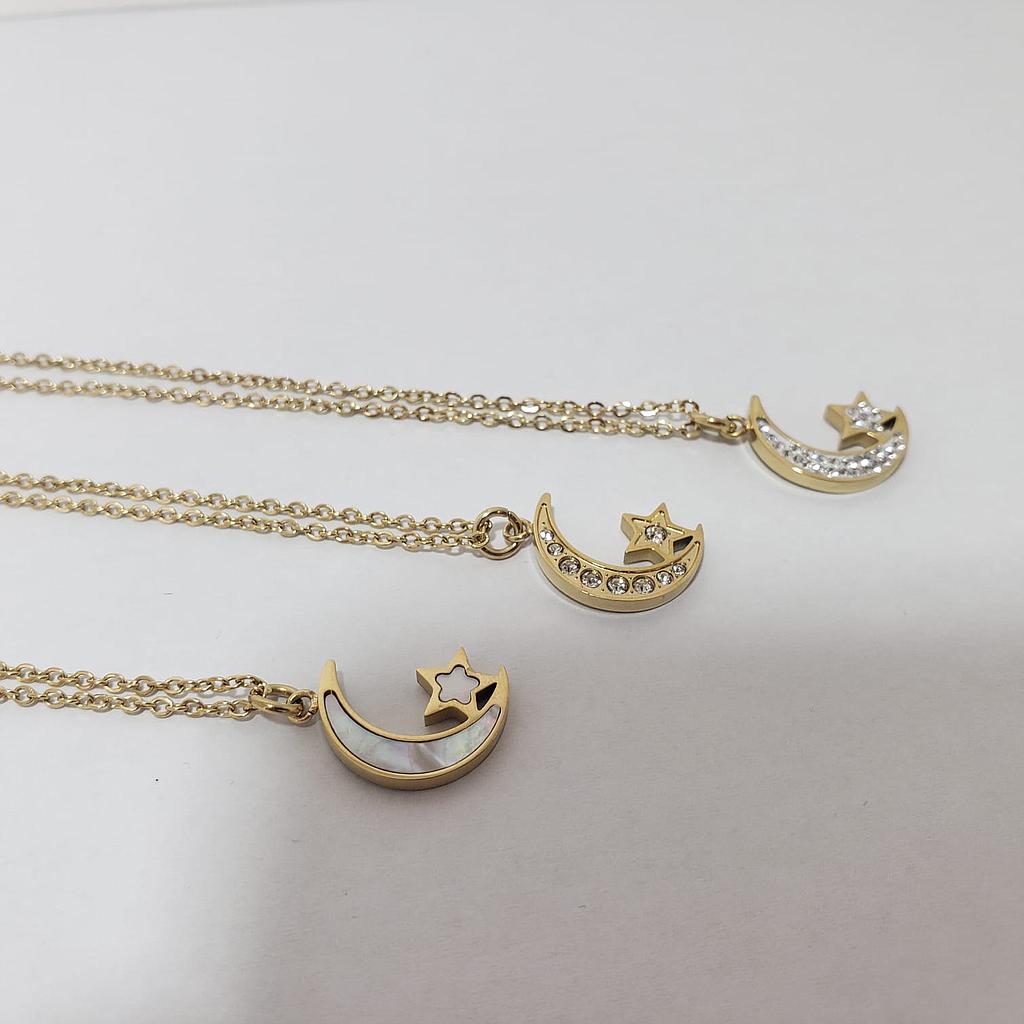 GARGANTILLA LUNA ESTRELLA/NACAR /ACERO INOXIDABLE