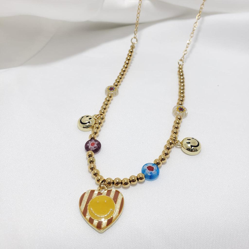 GARGANTILLA CORAZON CON CARITA FELIZ/GOLD/ACERO