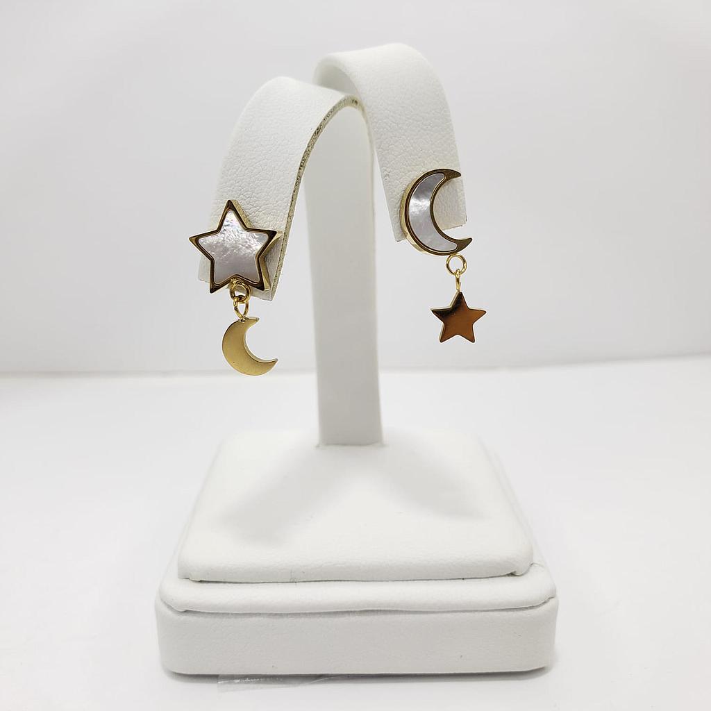 ARETES COLGANTE LUNA ESTRELLA NACAR/ACERO