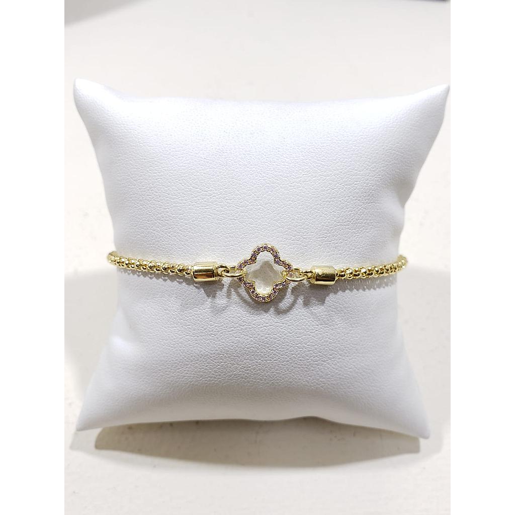 PULSERA TREBOL DORADO/PLATA 925 LAMINADO DE ORO/CADENA CORDON