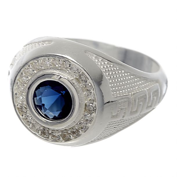 ANILLO DE CABALLERO /PIEDRA BLANCA REDONDA /PLATA 925