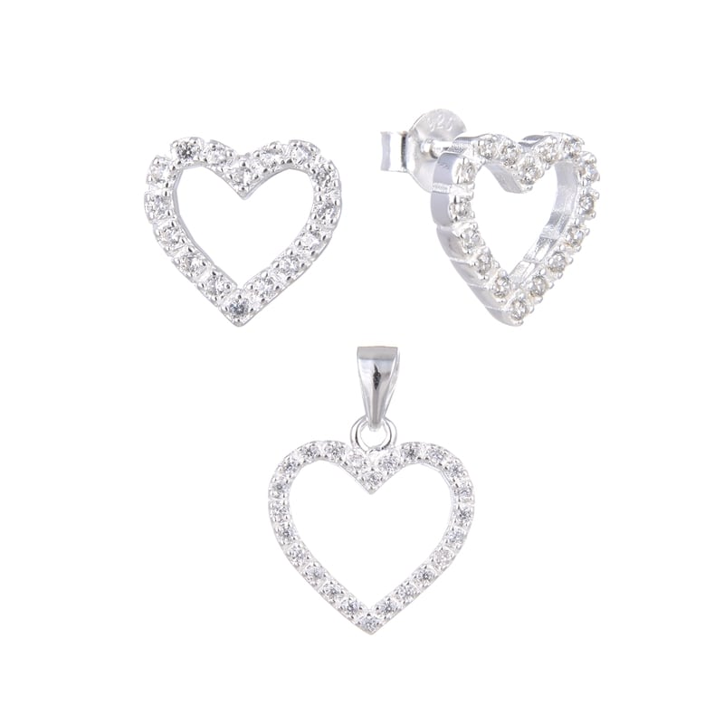 JUEGO DE CORAZÓN CON CIRCONES. SET, CONJUNTO