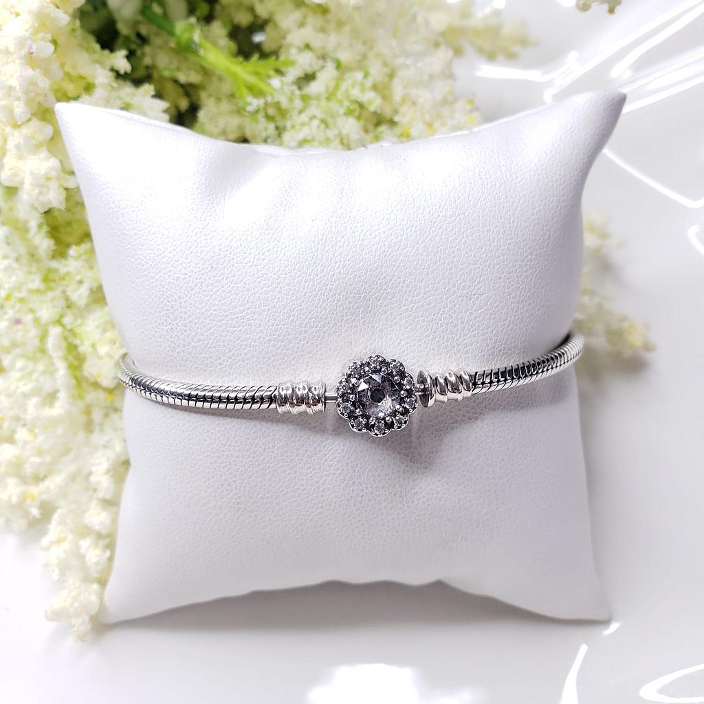 PULSERA DIJE ROSA CO CIRCONIO ESTILO PANDORA PLATA 925