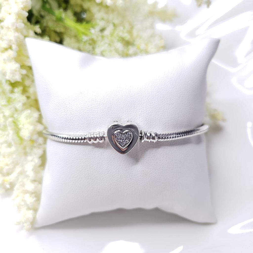 PULSERA CORAZON CIRCONIO ESTILO PANDORA PLATA 925