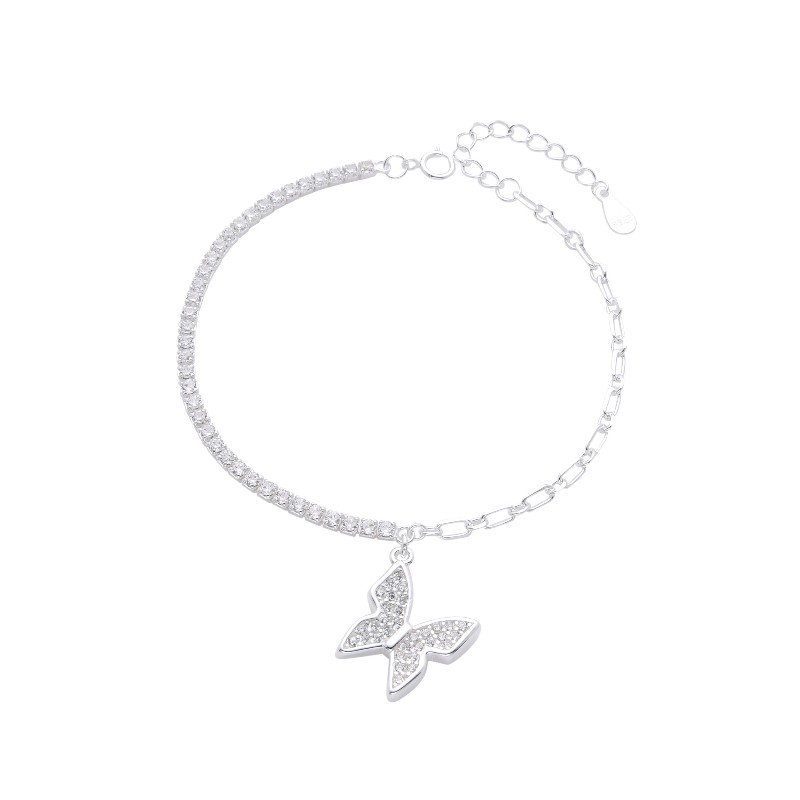 PULSERA DE CADENA FÍGARO 1X1 Y TENNIS 2.3MM CON DIJE COLGANTE MARIPOSAS