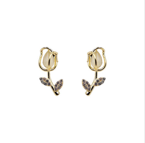 Zarcillos de Rosa . Aretes , Pendientes , Flor , Cierre Topito