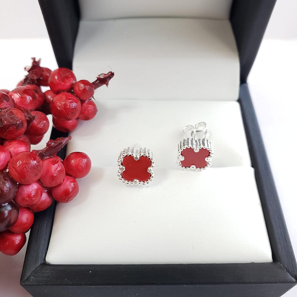 ARETES VAN CLEEF COLOR ROJO PLATA 925