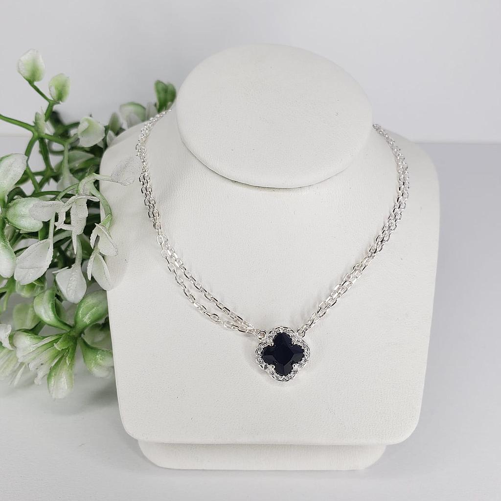 GARGANTILLA DOBLE CADENA DIJE NEGRO VAN CLEEF PLATA 925