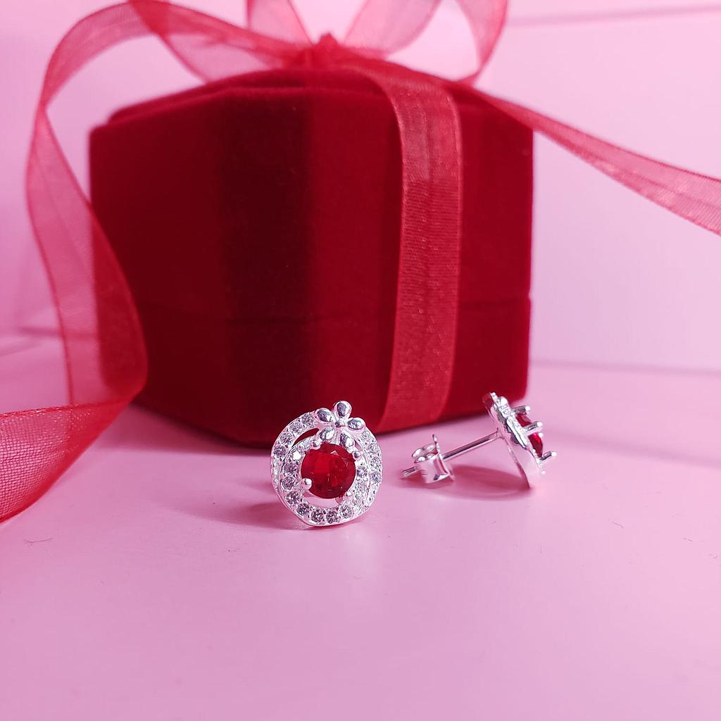 ARETES LISTON CON CIRCONIO ROJO PLATA 925