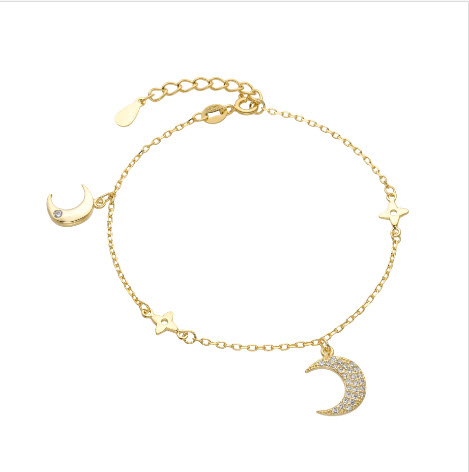 PULSERA DE CADENA FORZATINA CON DIJES COLGANTES DE LUNAS Y FLORES