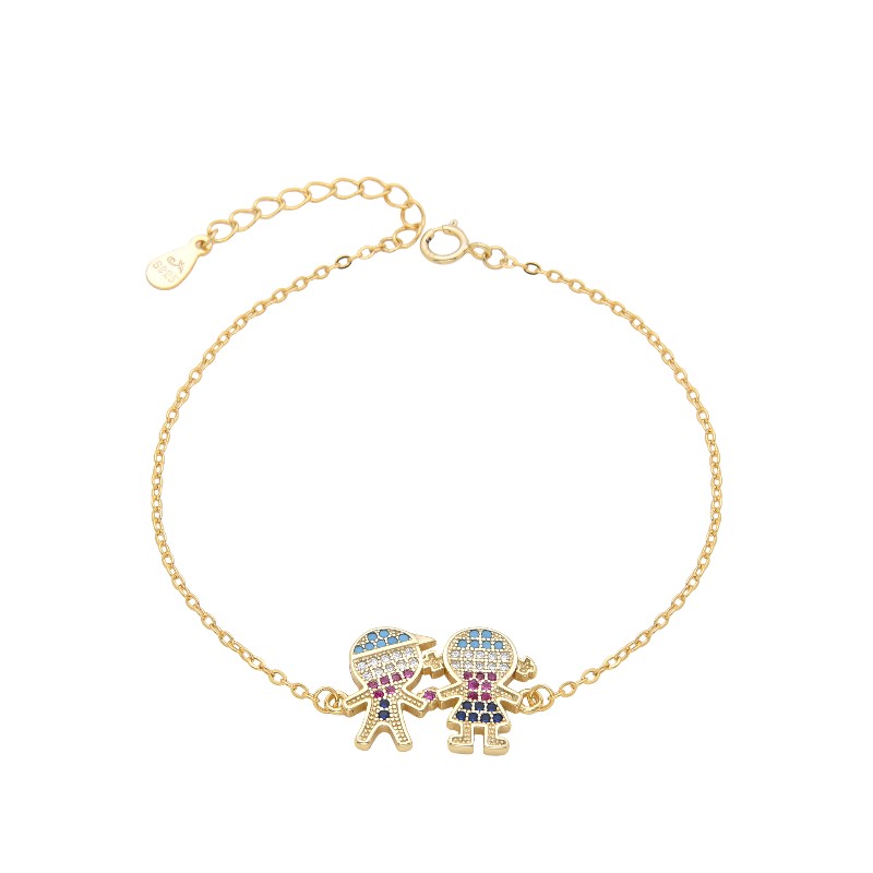 PULSERA DE CADENA FORZATINA CON DIJES DE NIÑO Y NIÑA. 17CMS-3